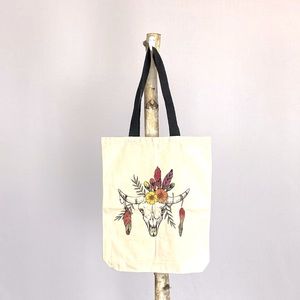🌸 Boho Cow Skull Tote Bag